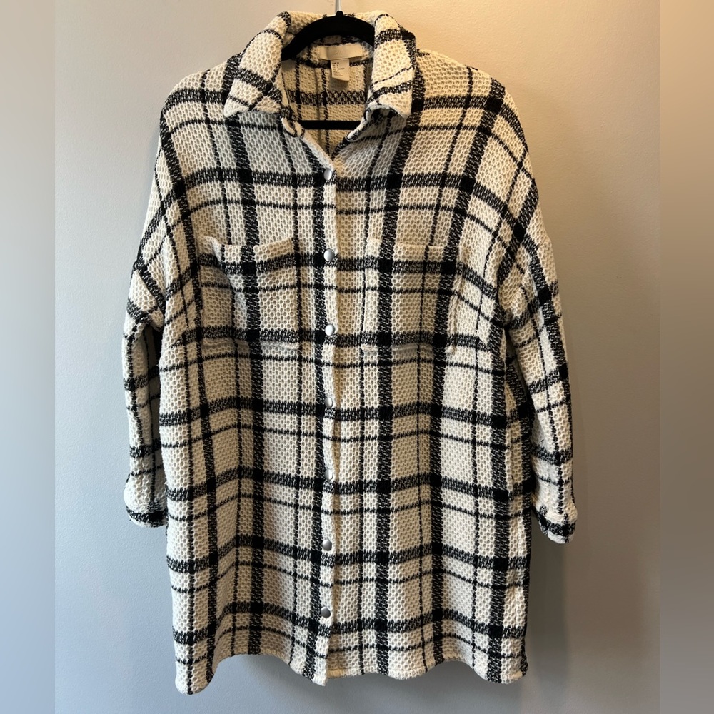 H&M cream and black shacket